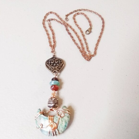 One-Of-A-Kind! Crescent Moon Necklace! Elaborately Sectioned Wire Wrapped Design - Picture 4 of 14